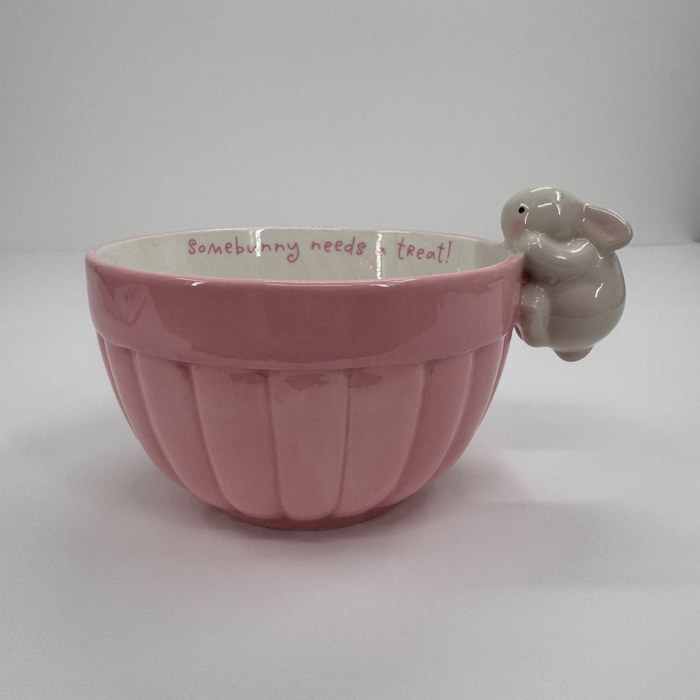 Hallmark Somebunny Needs a Treat Pink Ceramic Bunny Rabbit Candy Bowl Easter